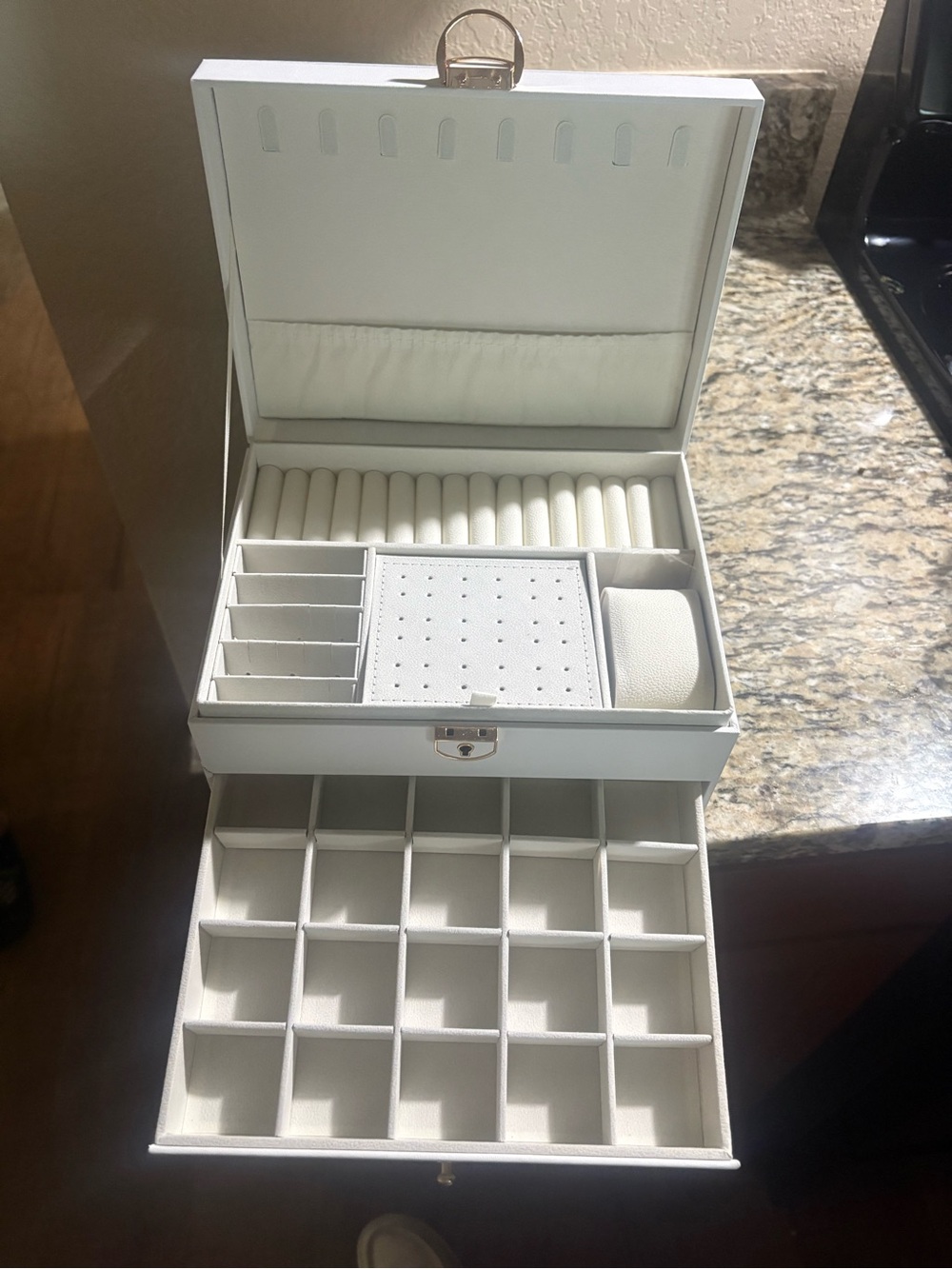 White Jewelry Organizer Box with Multiple Compartments